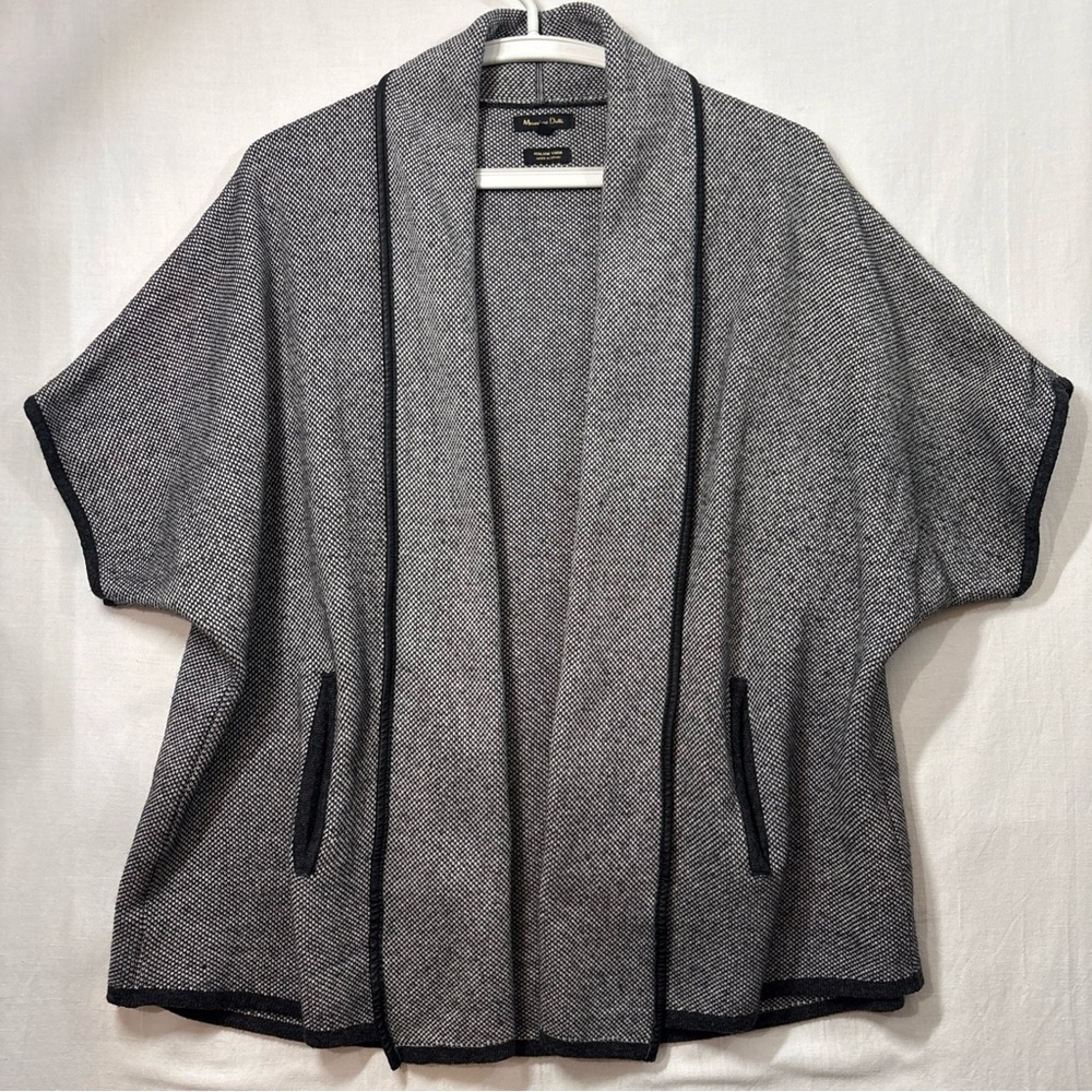 Massimo Dutti Gray Black Women's Cardigan Italian Yarn Leather Trim Textured